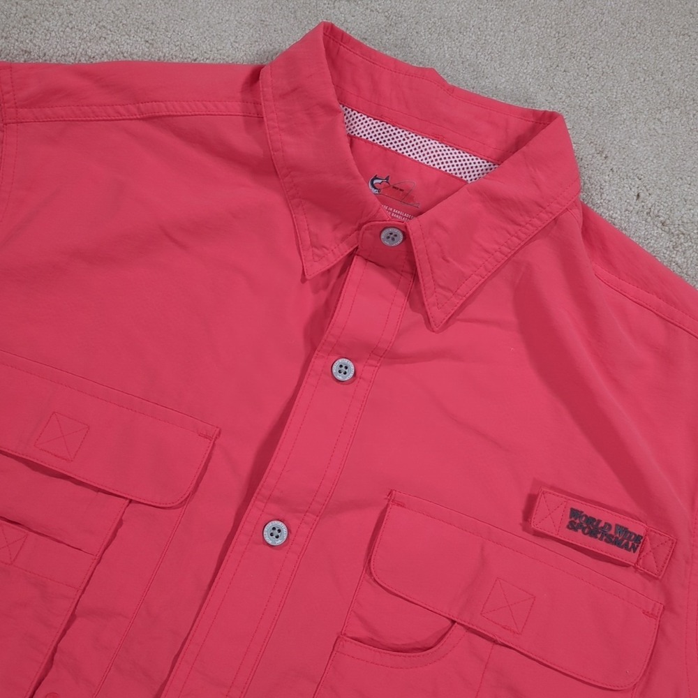 World Wide Sportsman Mens Fishing Shirt L UPF 40 Vented Short Sleeve Button Up